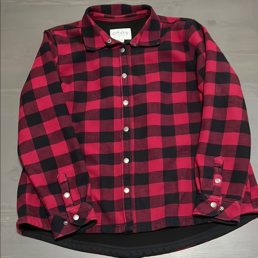 Orvis Red and Black Button Down Flannel Shirt
